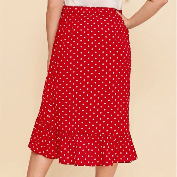 NEW| Plus Size Womens Ruffled Polka Dot Print Chic Skirt - Picture 4 of 4